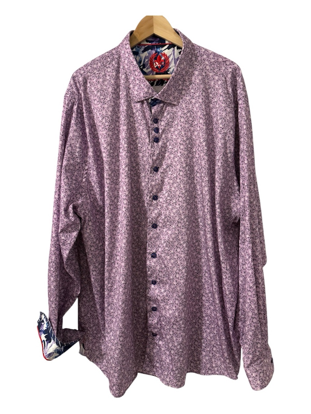Au Noir Mens Floral Dress Shirt Lilac Purple 3XL Stretch Designer Made in Turkey